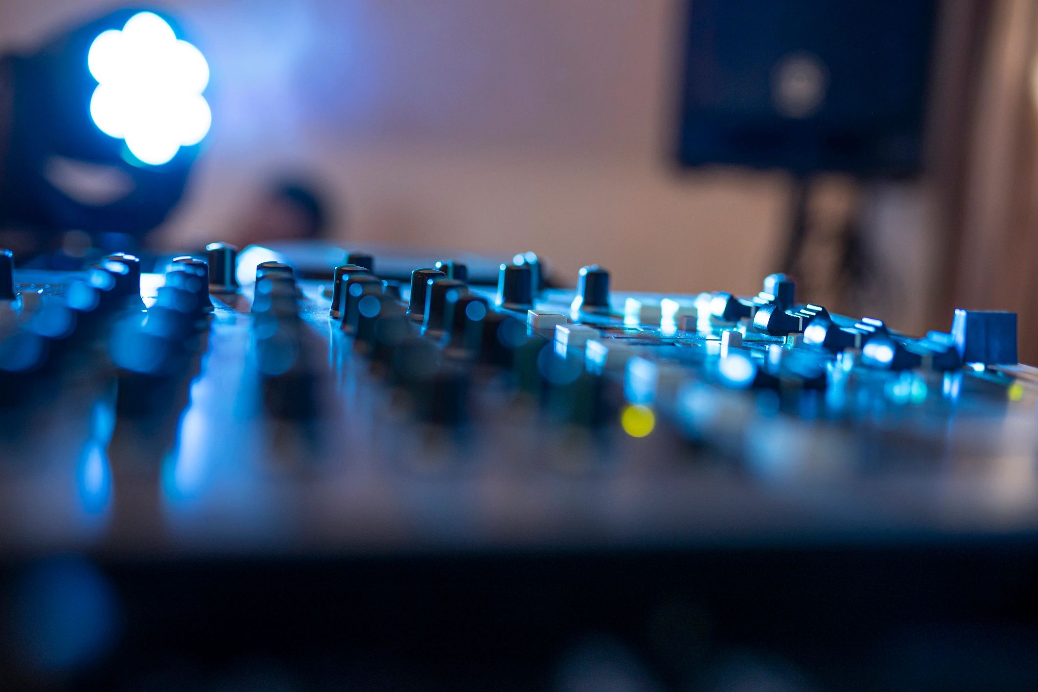 Music mixer control equipment close-up